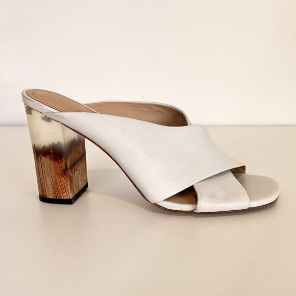 Pour la Victoire Harley White Leather Criss Cross Block Heel Sandals - Picture 2 of 9